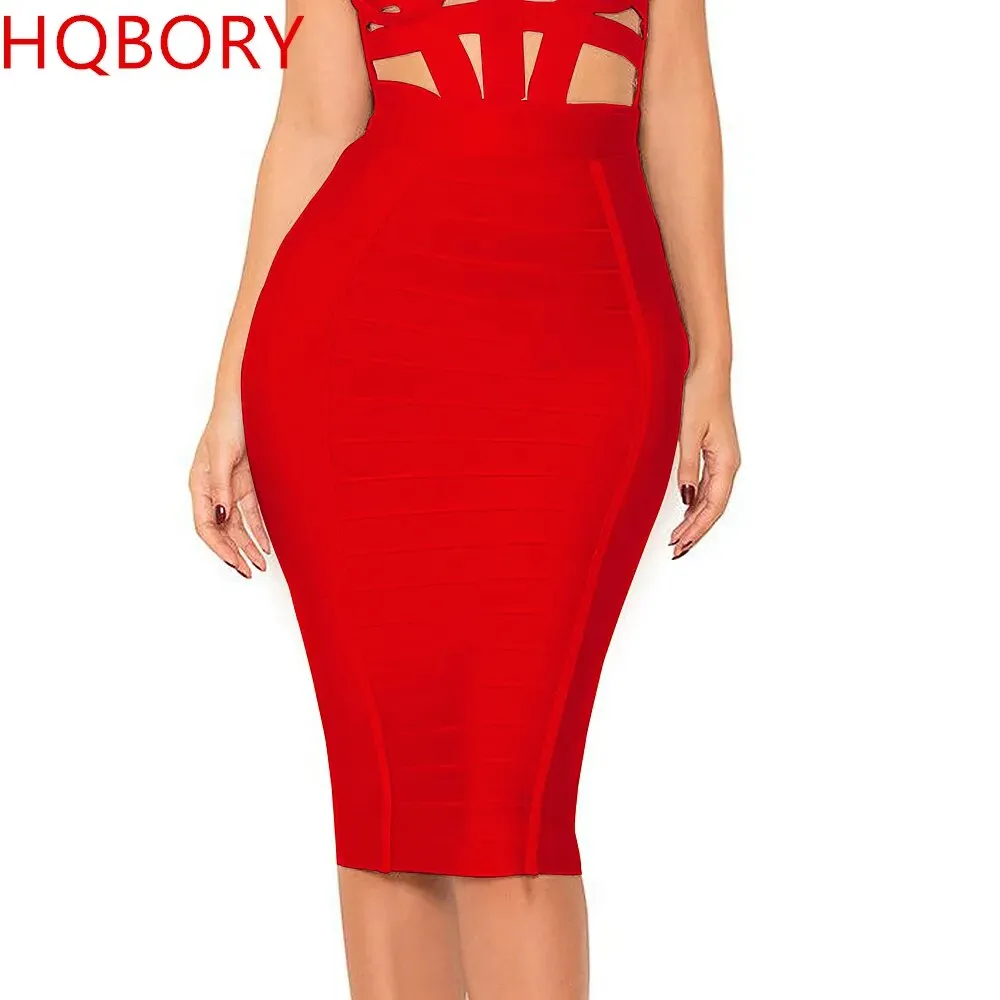 Women's High Waist Stretchy Slim Fit Midi Skirt Pencil Bandage Bodycon Skirt with Back Zipper