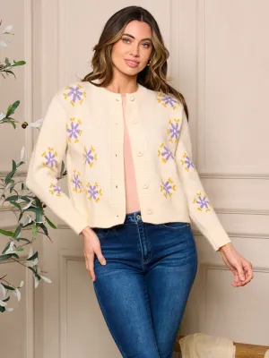 WOMEN'S LONG SLEEVE BUTTON CLOSURE FLORAL SWEATER