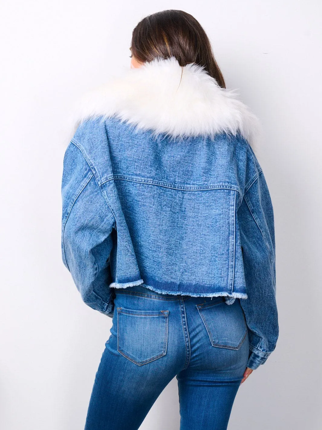 WOMEN'S LONG SLEEVE BUTTON CLOSURE REMOVABLE COLLAR DENIM JACKET