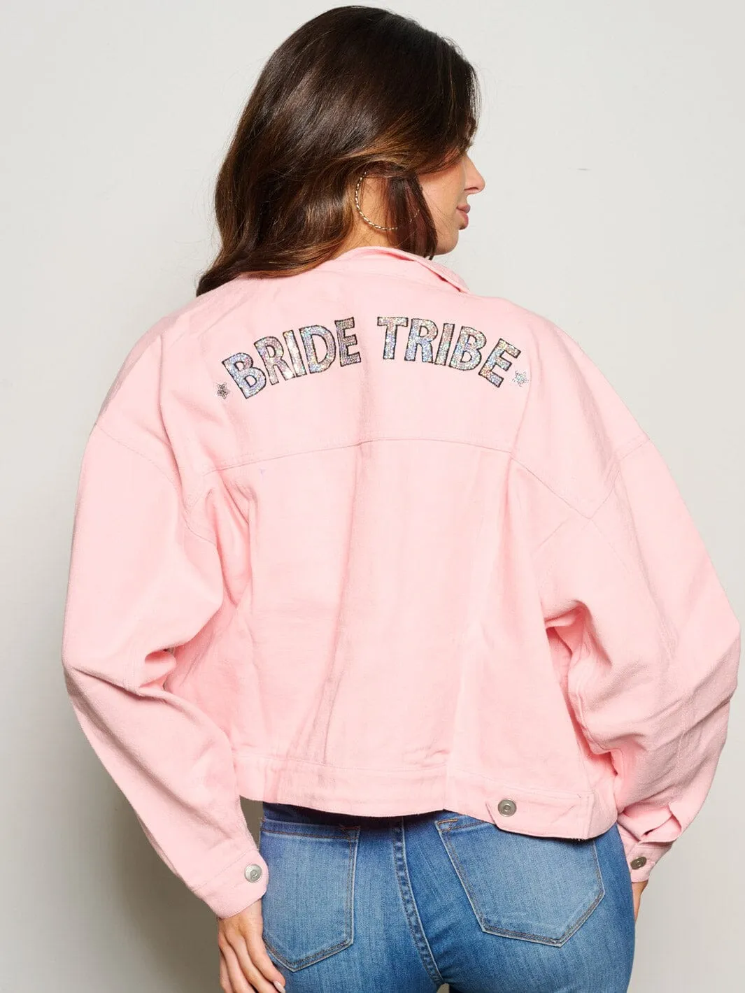 WOMEN'S LONG SLEEVE BUTTON CLOSURE STUDS GRAPHIC DENIM JACKET