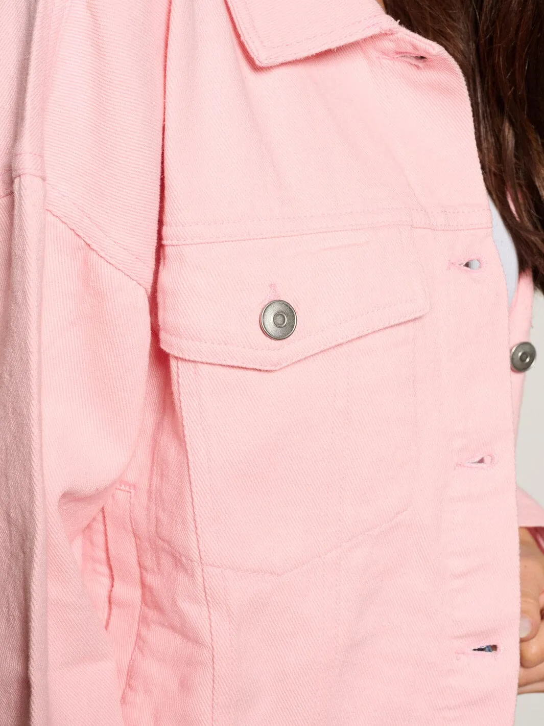 WOMEN'S LONG SLEEVE BUTTON CLOSURE STUDS GRAPHIC DENIM JACKET