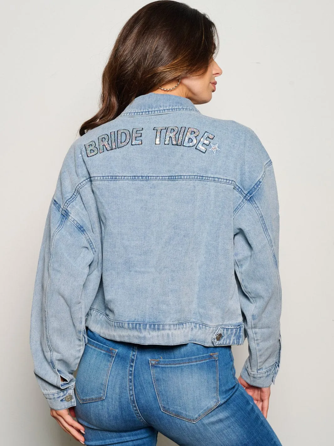 WOMEN'S LONG SLEEVE BUTTON CLOSURE STUDS GRAPHIC DENIM JACKET