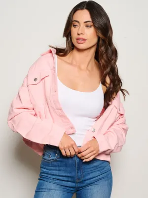 WOMEN'S LONG SLEEVE BUTTON CLOSURE STUDS GRAPHIC DENIM JACKET