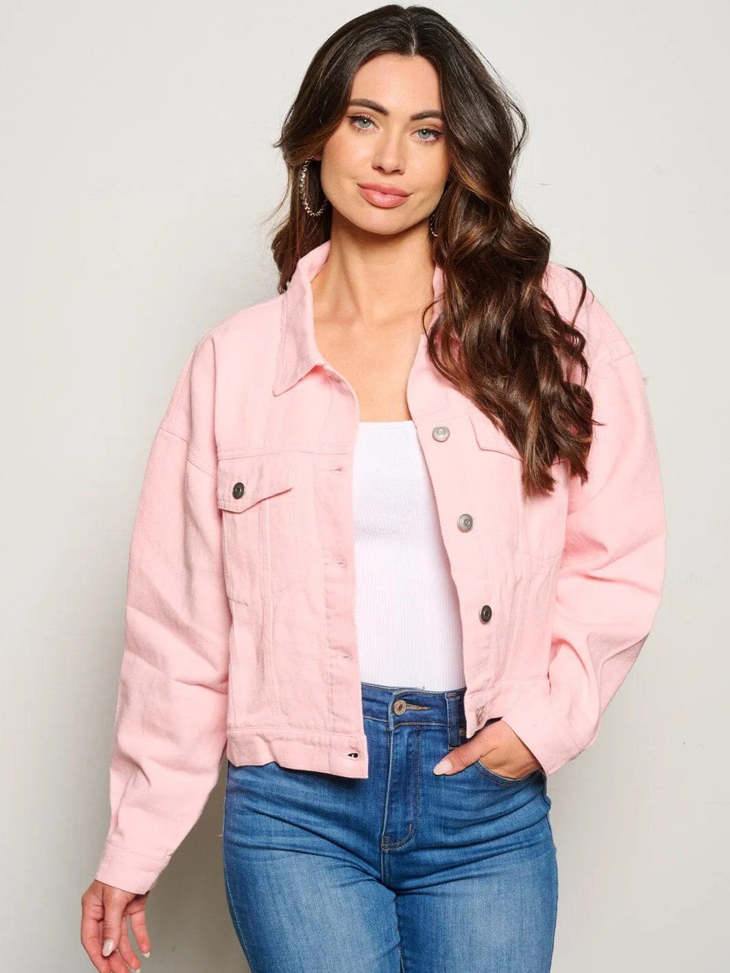 WOMEN'S LONG SLEEVE BUTTON CLOSURE STUDS GRAPHIC DENIM JACKET