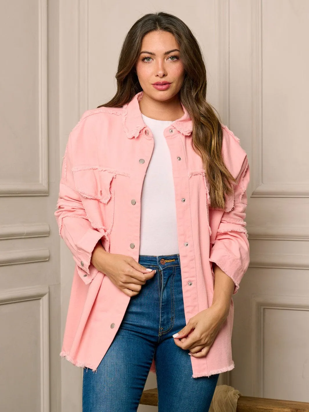 WOMEN'S LONG SLEEVE BUTTON UP GRAPHIC DENIM JACKET