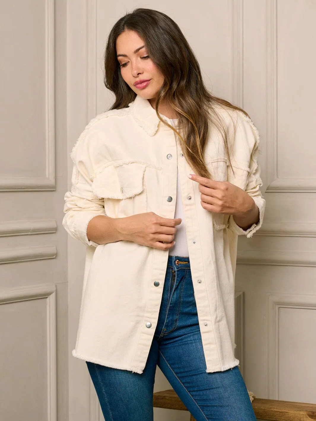 WOMEN'S LONG SLEEVE BUTTON UP GRAPHIC DENIM JACKET