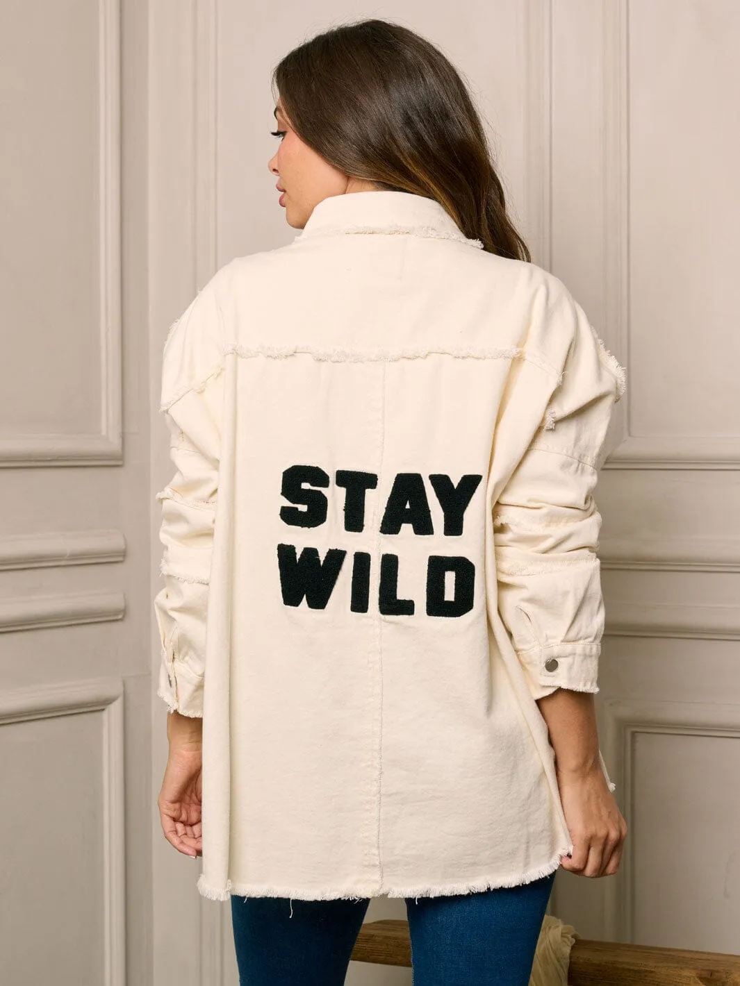 WOMEN'S LONG SLEEVE BUTTON UP GRAPHIC DENIM JACKET