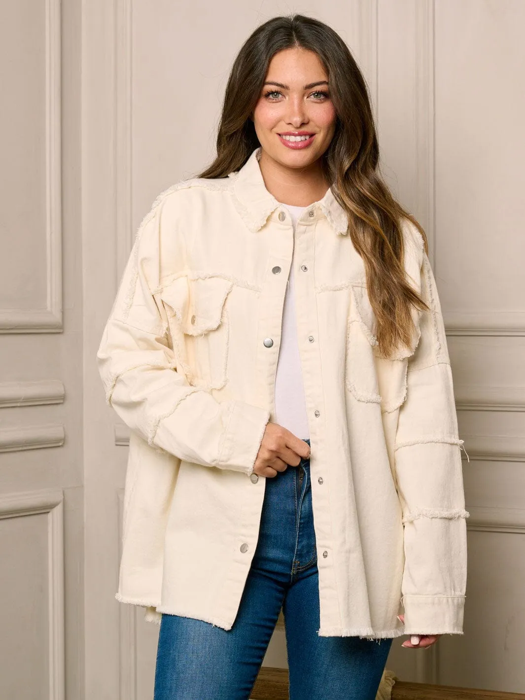 WOMEN'S LONG SLEEVE BUTTON UP GRAPHIC DENIM JACKET