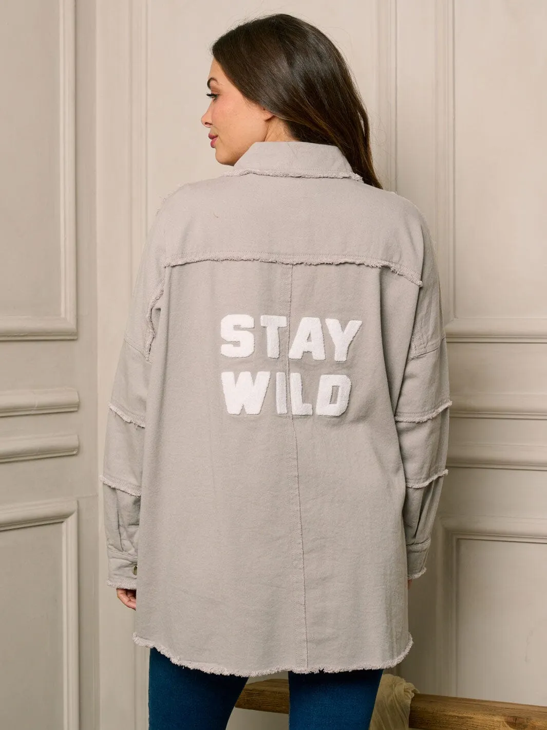 WOMEN'S LONG SLEEVE BUTTON UP GRAPHIC DENIM JACKET