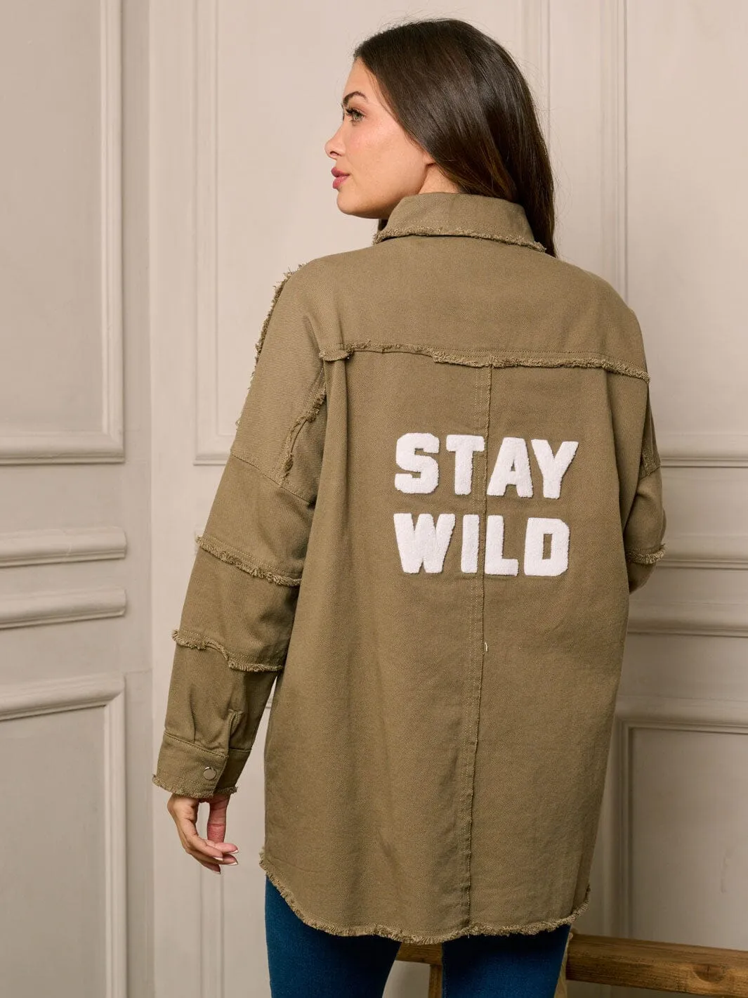 WOMEN'S LONG SLEEVE BUTTON UP GRAPHIC DENIM JACKET