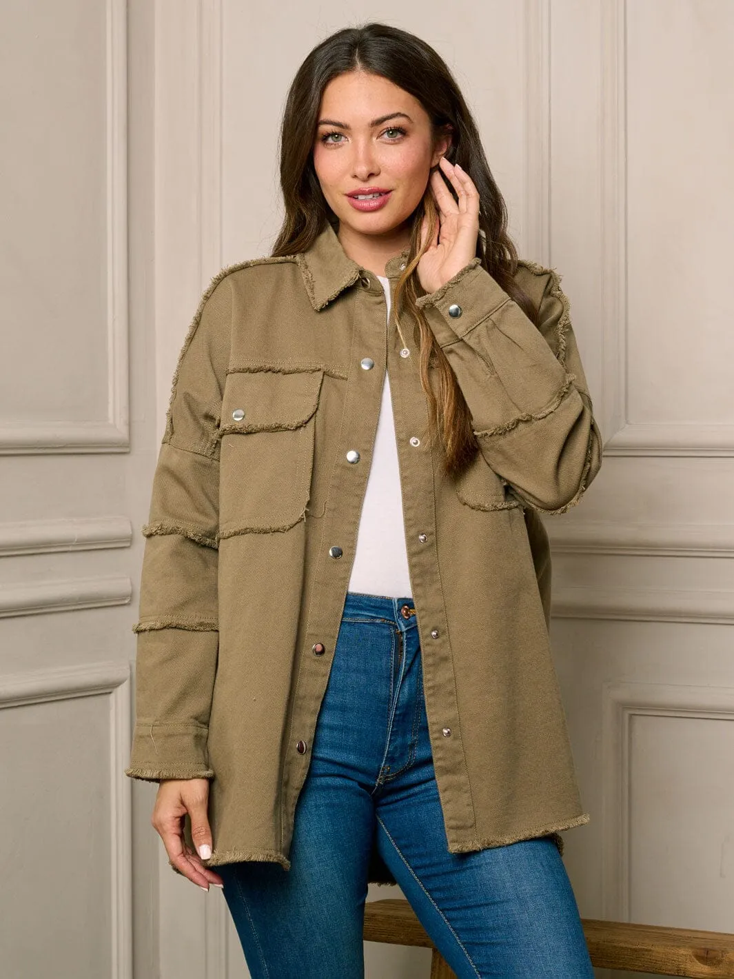 WOMEN'S LONG SLEEVE BUTTON UP GRAPHIC DENIM JACKET