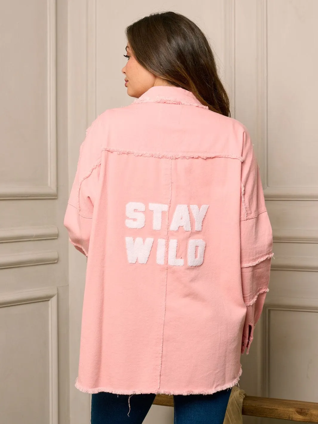 WOMEN'S LONG SLEEVE BUTTON UP GRAPHIC DENIM JACKET