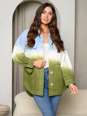 WOMEN'S LONG SLEEVE BUTTON UP TIE DYE DENIM JACKET