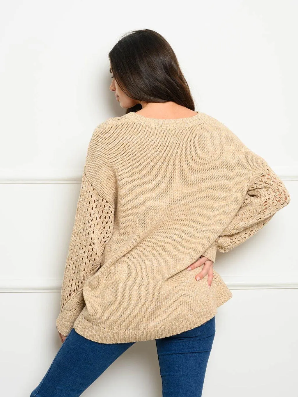 WOMEN'S LONG SLEEVE CABLE KNIT SWEATER