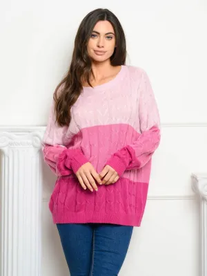 WOMEN'S LONG SLEEVE COLORBLOCK CABLE KNIT SWEATER