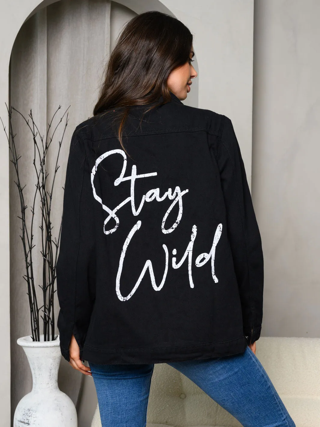 WOMEN'S LONG SLEEVE DENIM BACK GRAPHIC JACKET