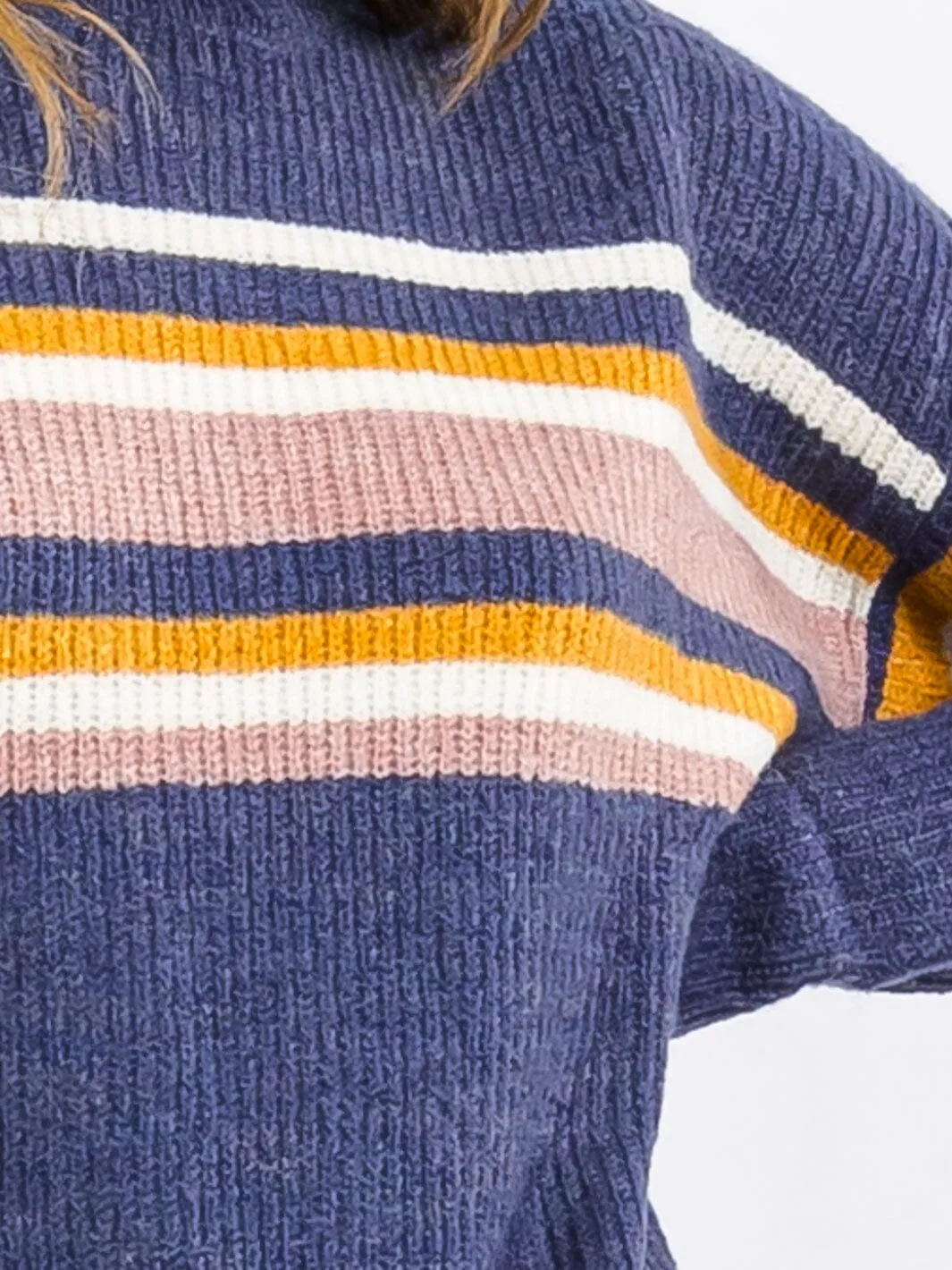 WOMEN'S LONG SLEEVE STRIPES COLORBLOCK PULLOVER SWEATER