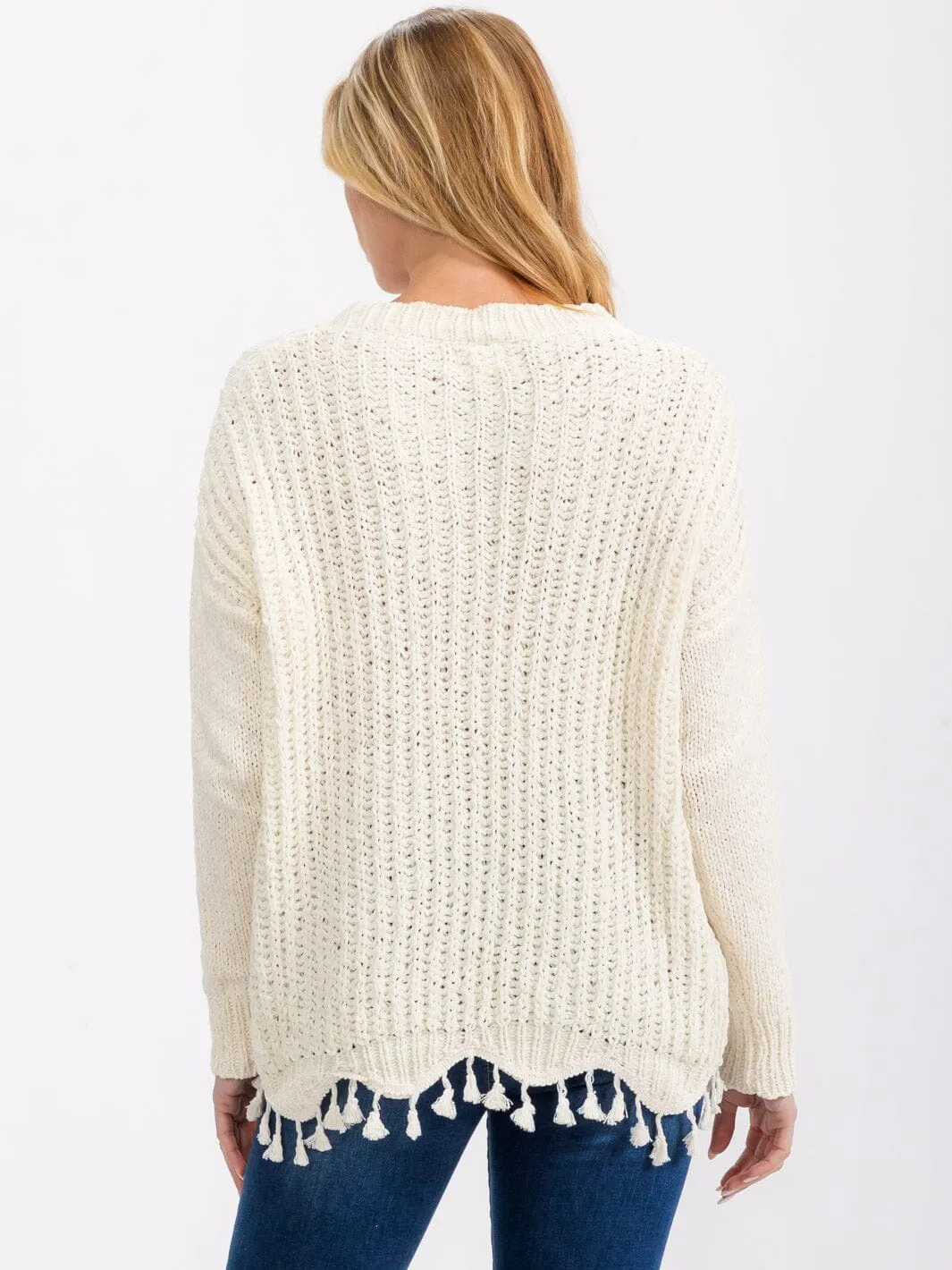 WOMEN'S LONG SLEEVE TRIM DETAILED KNIT SWEATER
