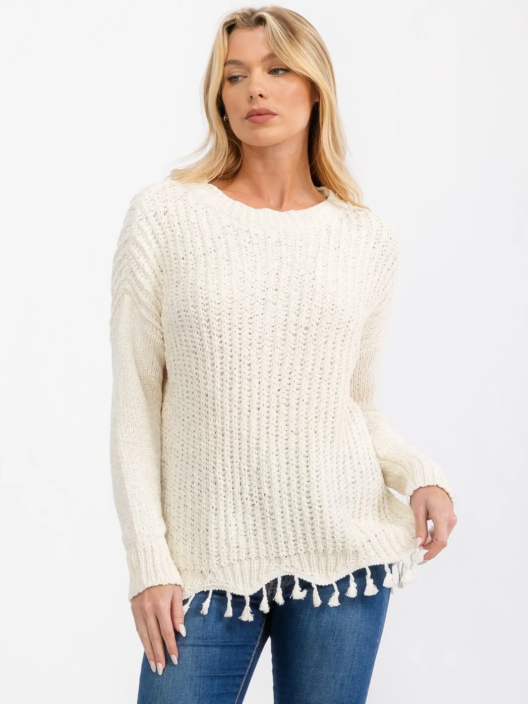 WOMEN'S LONG SLEEVE TRIM DETAILED KNIT SWEATER