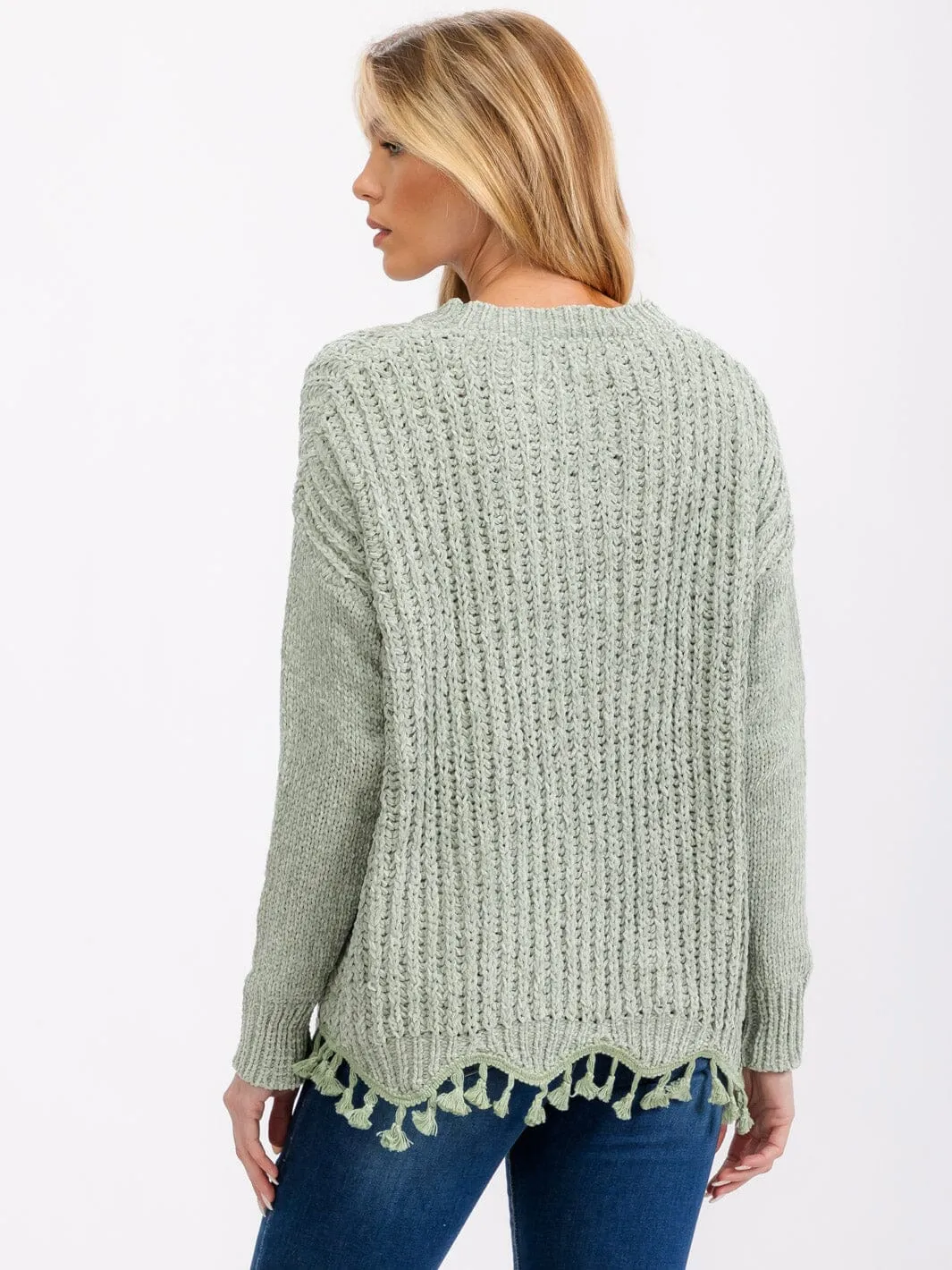 WOMEN'S LONG SLEEVE TRIM DETAILED KNIT SWEATER