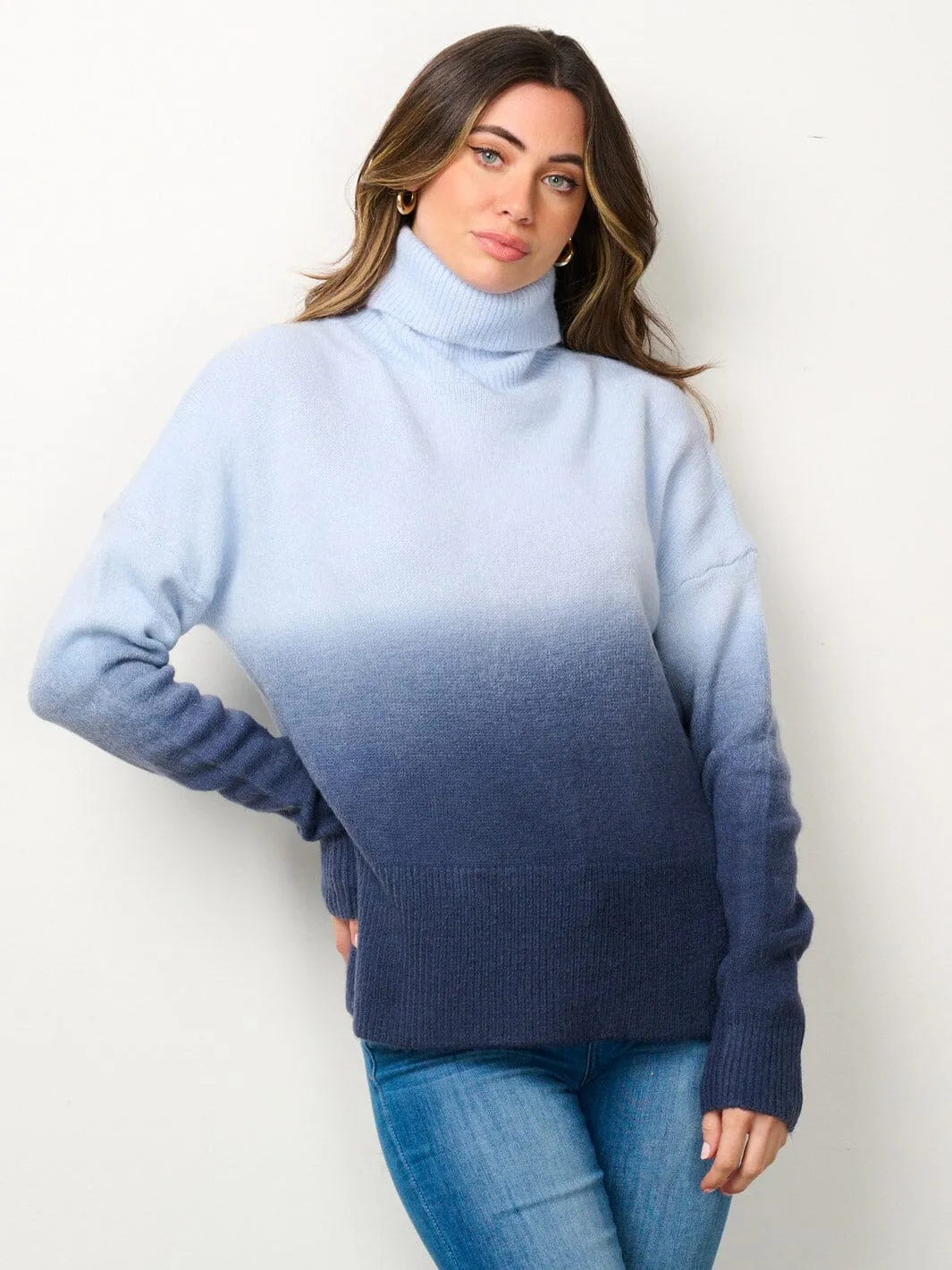 WOMEN'S LONG SLEEVE TURTLE NECK COLORBLOCK SWEATER