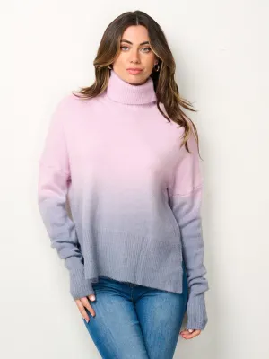 WOMEN'S LONG SLEEVE TURTLE NECK COLORBLOCK SWEATER