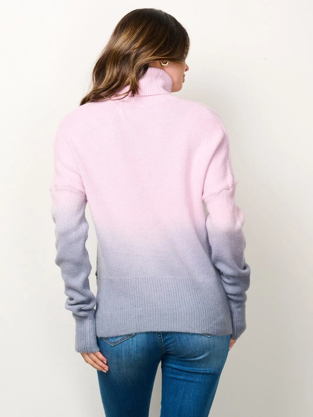 WOMEN'S LONG SLEEVE TURTLE NECK COLORBLOCK SWEATER