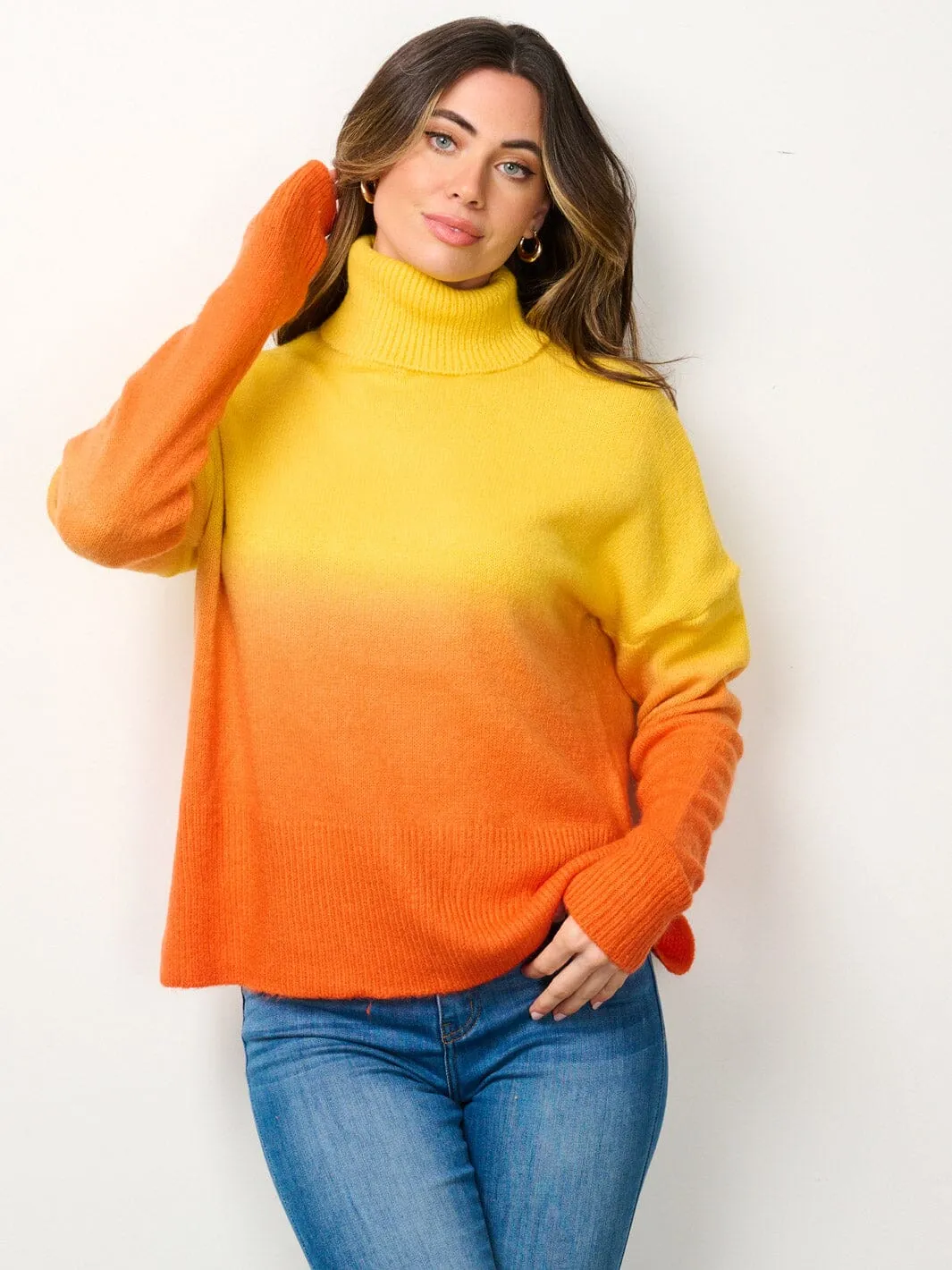 WOMEN'S LONG SLEEVE TURTLE NECK COLORBLOCK SWEATER