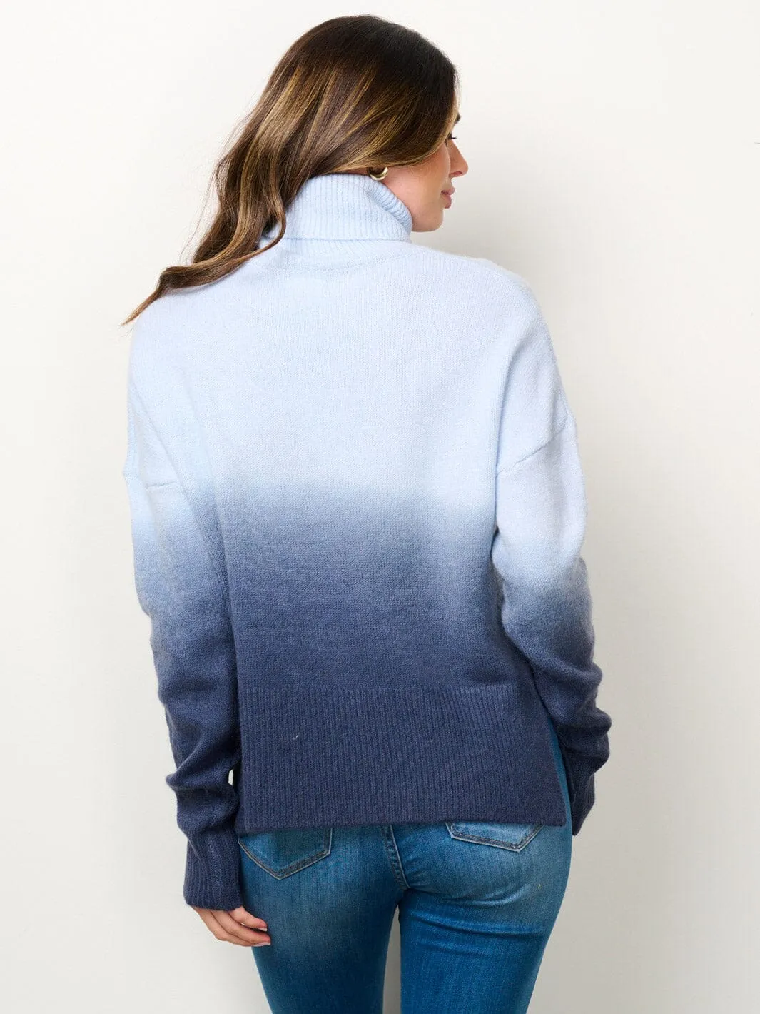 WOMEN'S LONG SLEEVE TURTLE NECK COLORBLOCK SWEATER