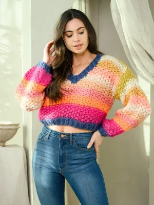 WOMEN'S LONG SLEEVE V-NECK COLORBLOCK SWEATER