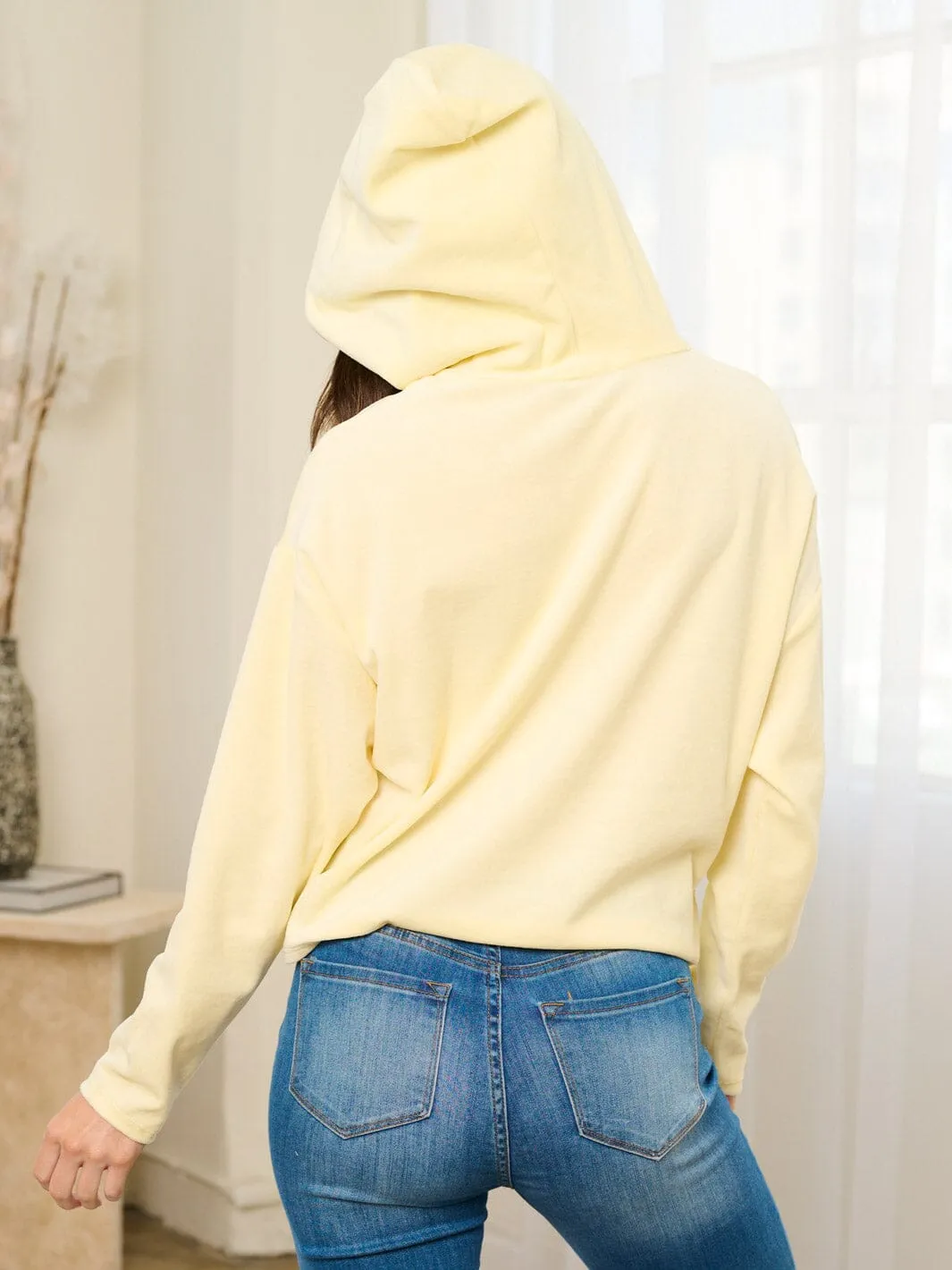 WOMEN'S LONG SLEEVE V-NECK PULLOVER HOODED SWEATER