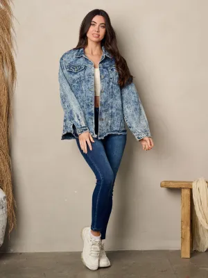 WOMEN'S LONG SLEEVE WASHED DENIM JACKET
