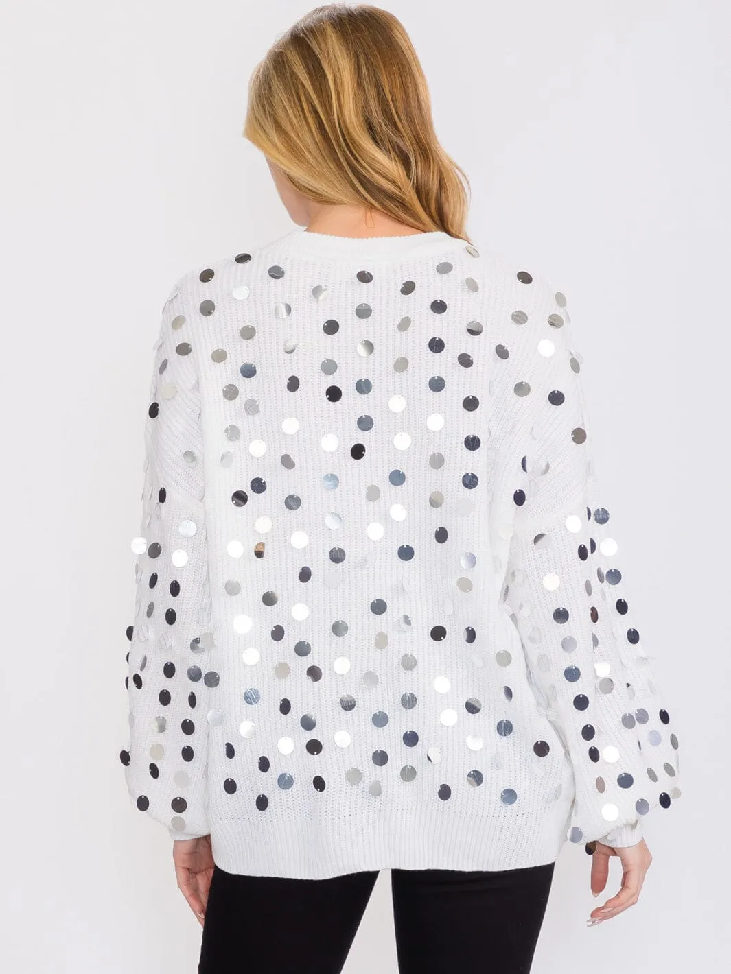 WOMEN'S LONG SLEEVES PULLOVER KNIT SEQUINS SWEATER