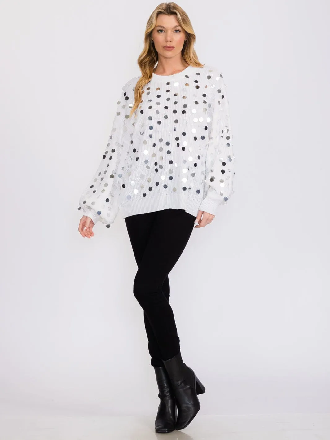 WOMEN'S LONG SLEEVES PULLOVER KNIT SEQUINS SWEATER