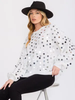 WOMEN'S LONG SLEEVES PULLOVER KNIT SEQUINS SWEATER