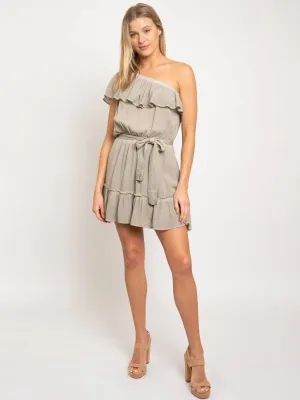 WOMEN'S ONE SHOULDER RUFFLE MINI DRESS