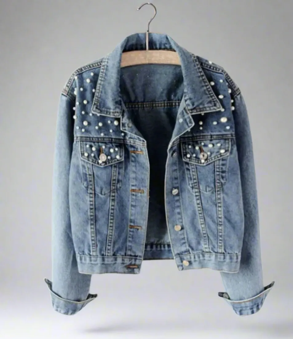 Women's Pearl Beaded Denim Jeans Coat