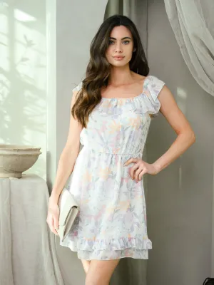 WOMEN'S SHORT SLEEVE FLORAL RUFFLE MINI DRESS