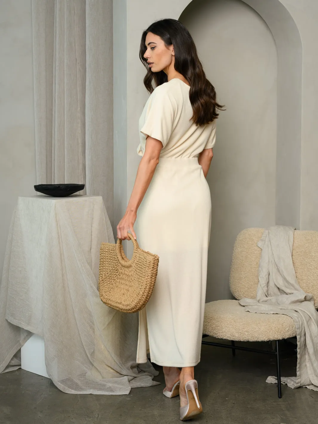 WOMEN'S SHORT SLEEVE FRONT TIE MAXI DRESS