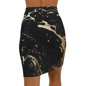 Womens Skirt - Black and Beige Marble Style Skirt