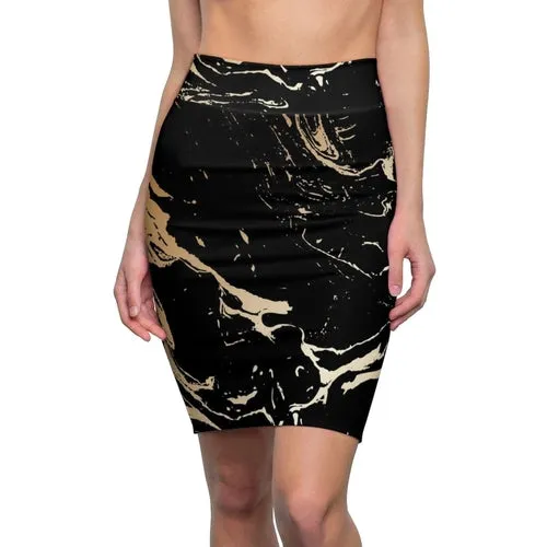 Womens Skirt - Black and Beige Marble Style Skirt