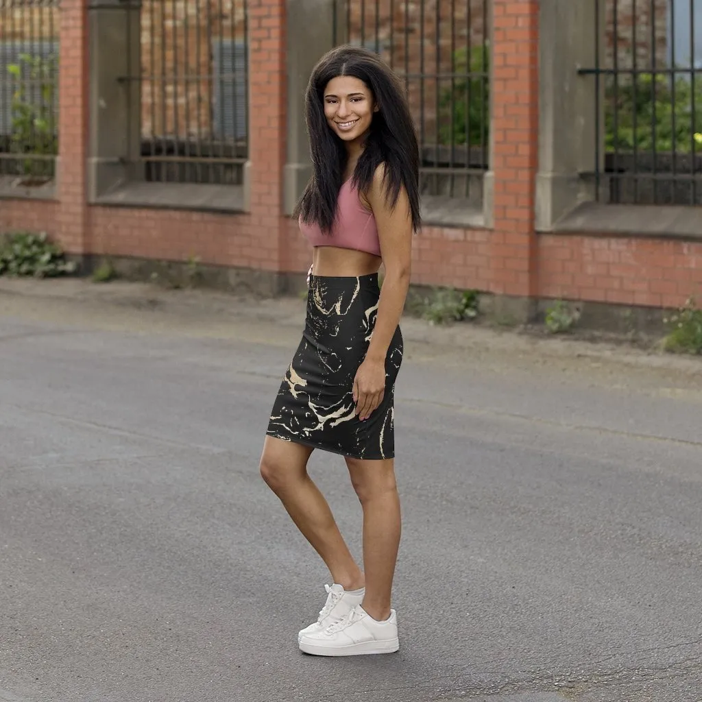 Womens Skirt - Black and Beige Marble Style Skirt