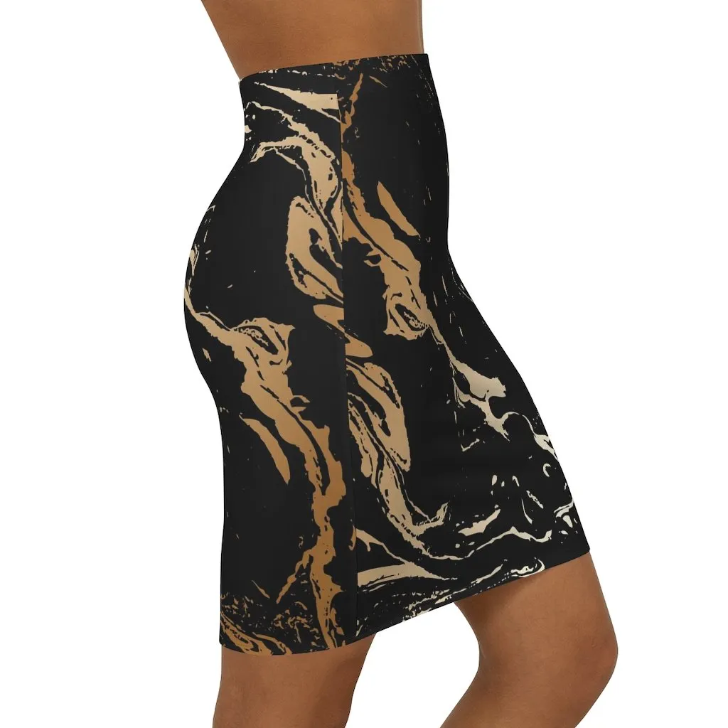 Womens Skirt - Black and Beige Marble Style Skirt