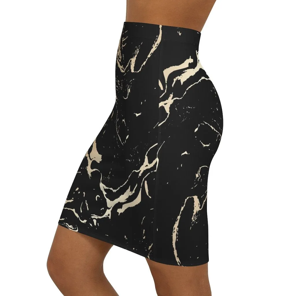 Womens Skirt - Black and Beige Marble Style Skirt
