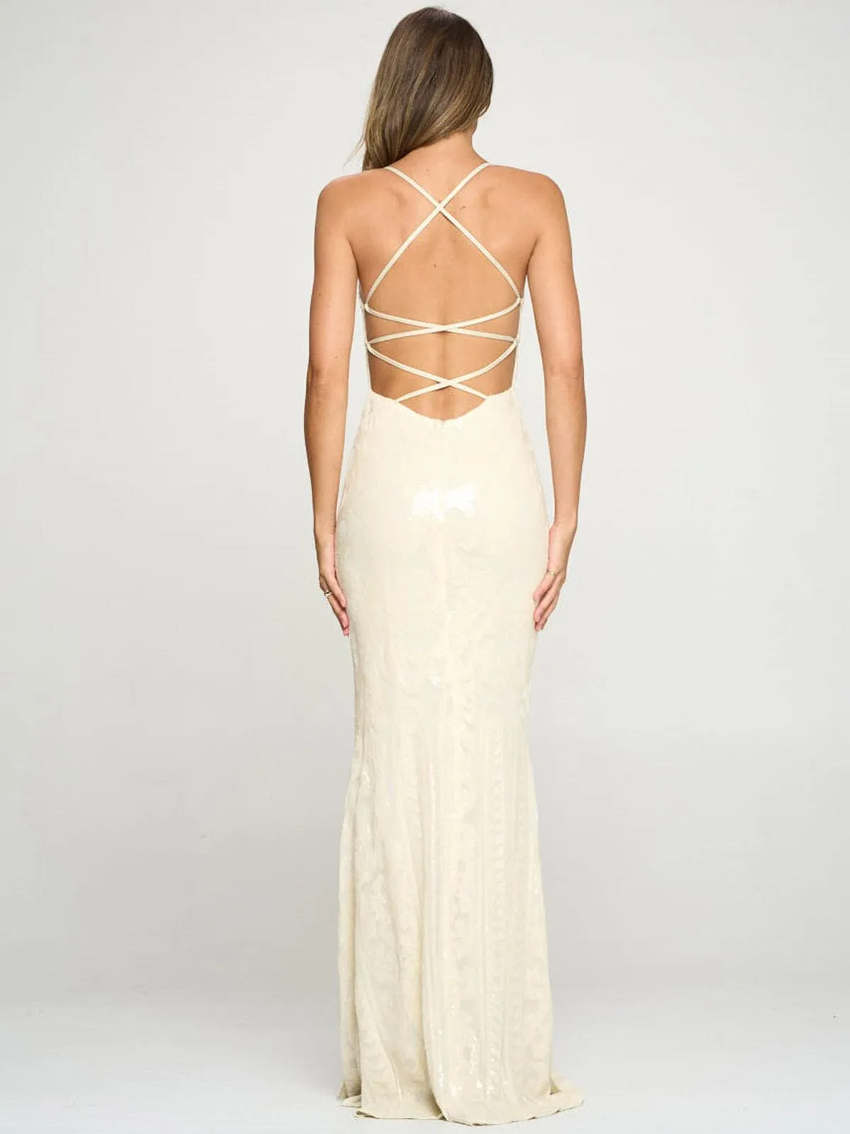 WOMEN'S SLEEVELESS V-NECK OPEN BACK SEQUINS MAXI DRESS