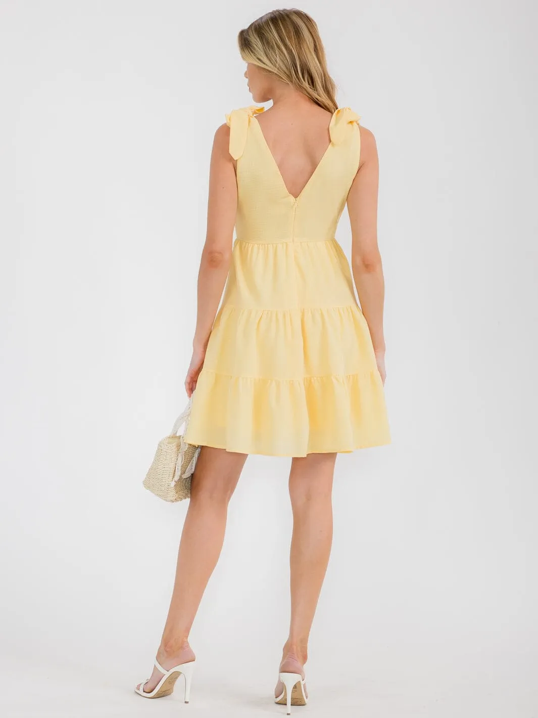 WOMEN'S SLEEVELESS V-NECK TIERED RUFFLE MINI DRESS