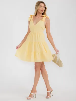WOMEN'S SLEEVELESS V-NECK TIERED RUFFLE MINI DRESS