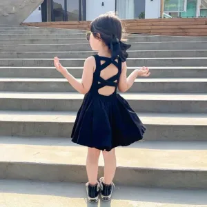 Women's Summer Sleeveless Black Midi Sundress