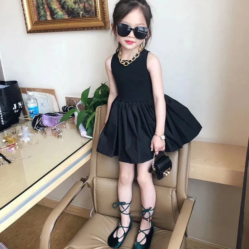 Women's Summer Sleeveless Black Midi Sundress