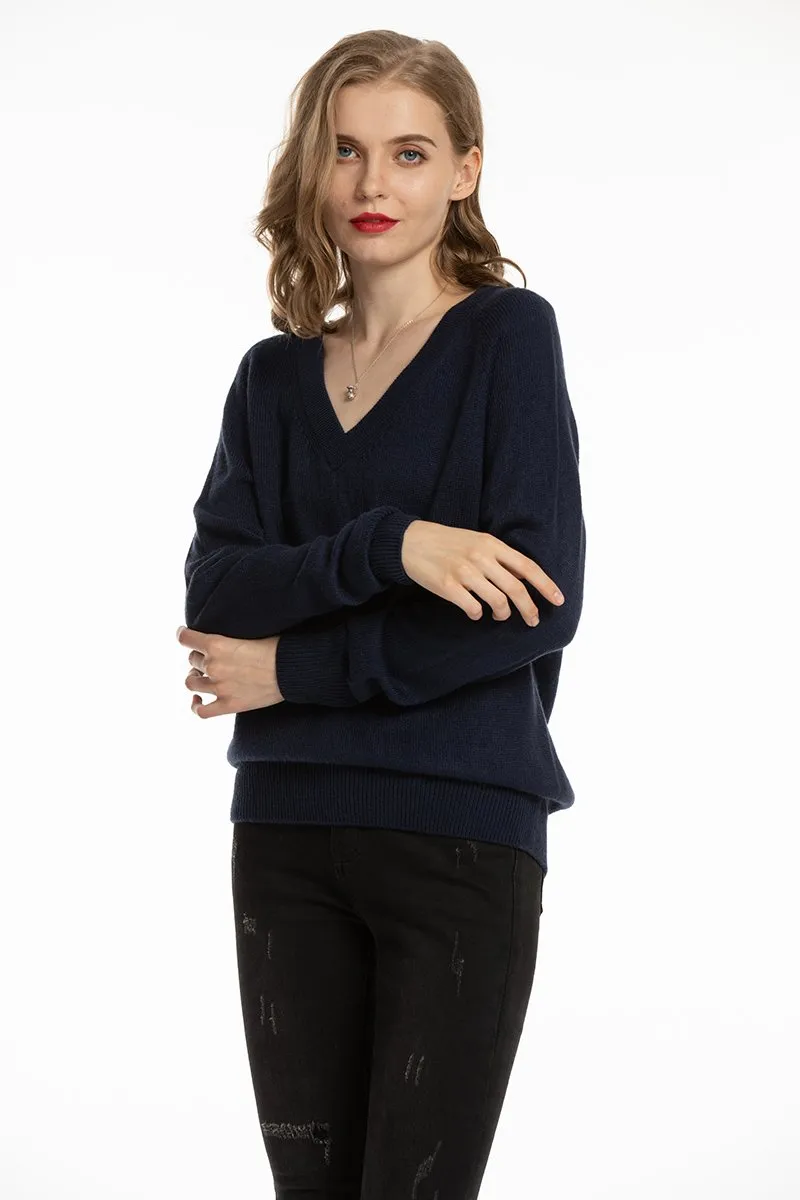 Women's V Neck Sweaters Pullover Fall Lightweight Casual Long Sleeve Solid Tops